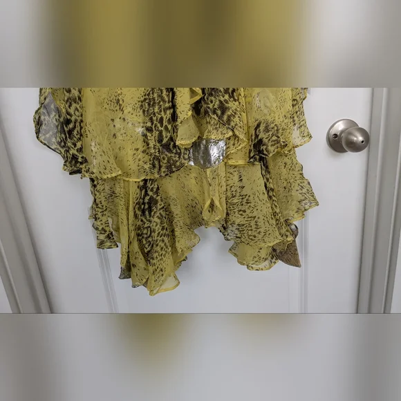 Sass & Bide Yellow Silk Abstract Leopard Print Tiered Ruffle Slip Dress - Picture 4 of 6